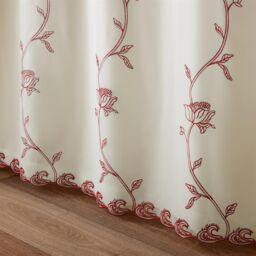 Luxury Living Exe Embroidery Lined Voile Curtains in Red - Size: 148 cm width x 137 cm drop - thumbnail 2