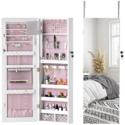 HOMCOM Door Hanging or Wall Mounted Jewellery Cabinet w/ Mirror in White - thumbnail 2