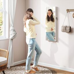 HOMCOM Door Hanging or Wall Mounted Jewellery Cabinet w/ Mirror in White - thumbnail 1