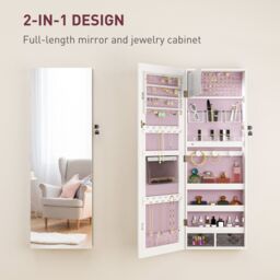 HOMCOM Door Hanging or Wall Mounted Jewellery Cabinet w/ Mirror in White - thumbnail 4