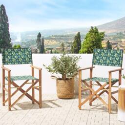 Wyld and Coco Garden Directors Chairs Set 2 Acacia Wood Foldable Light Brown Grey - thumbnail 1