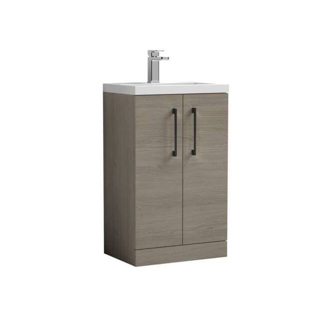 Balterley Bathroom Vanity Basin Unit, Black Handles, 500mm, Mid Oak in Brown - image 1
