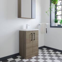 Balterley Bathroom Vanity Basin Unit, Black Handles, 500mm, Mid Oak in Brown - thumbnail 3