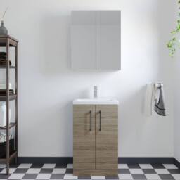 Balterley Bathroom Vanity Basin Unit, Black Handles, 500mm, Mid Oak in Brown - thumbnail 2