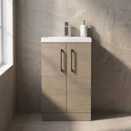 Balterley Bathroom Vanity Basin Unit, Black Handles, 500mm, Mid Oak in Brown - thumbnail 4