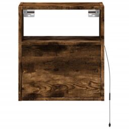 Berkfield Home Wall-mounted Bedside Cabinet with LED Lights Smoked Oak in Brown - thumbnail 6