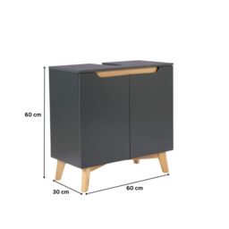 Home Source Bathroom Under Sink Basin Storage Cupboard Shelving Furniture in Dark Grey - thumbnail 8