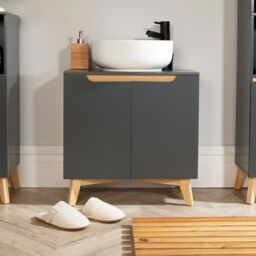 Home Source Bathroom Under Sink Basin Storage Cupboard Shelving Furniture in Dark Grey - thumbnail 3