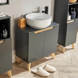 Home Source Bathroom Under Sink Basin Storage Cupboard Shelving Furniture in Dark Grey - thumbnail 2