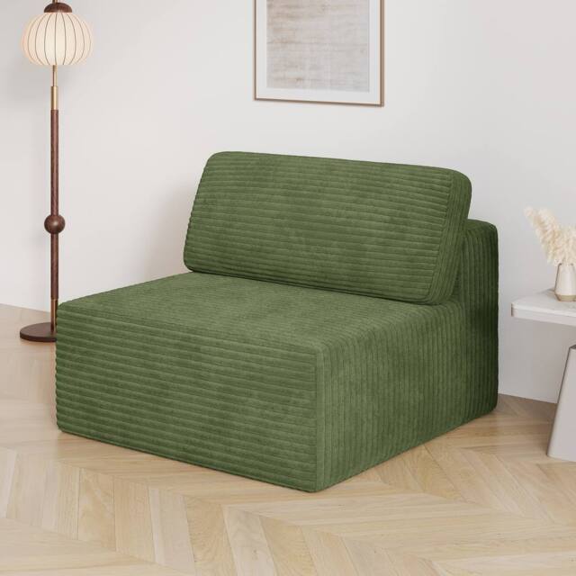 Dprodo Corduroy Modular Sofa, Only Middle Seat, 25V9 in Green - image 1