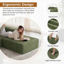 Dprodo Corduroy Modular Sofa, Only Middle Seat, 25V9 in Green - thumbnail 5