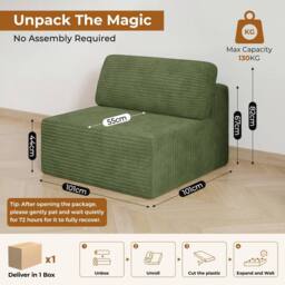 Dprodo Corduroy Modular Sofa, Only Middle Seat, 25V9 in Green - thumbnail 2