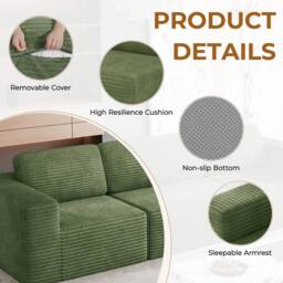Dprodo Corduroy Modular Sofa, Only Middle Seat, 25V9 in Green - thumbnail 6