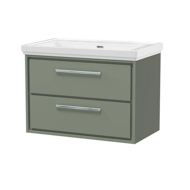 Balterley Wall Hung 2-Drawer Bathroom Vanity with Fireclay Basin, Green, 800mm in Green