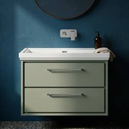 Balterley Wall Hung 2-Drawer Bathroom Vanity with Fireclay Basin, Green, 800mm in Green - thumbnail 3