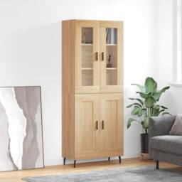 Berkfield Home Highboard Sonoma Oak 69.5x34x180 cm Engineered Wood in Light Tan - thumbnail 2
