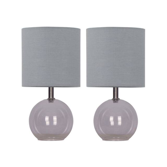 First Choice Lighting Set of 2 Buck - Clear Glass Globe Table Lamps with Grey Cotton Shade - image 1