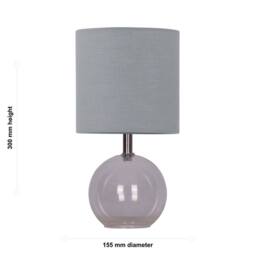 First Choice Lighting Set of 2 Buck - Clear Glass Globe Table Lamps with Grey Cotton Shade - thumbnail 3