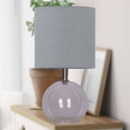 First Choice Lighting Set of 2 Buck - Clear Glass Globe Table Lamps with Grey Cotton Shade - thumbnail 4