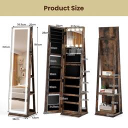 Costway 360° Swivel Jewelry Cabinet Freestanding Jewelry Storage Organizer in Brown - thumbnail 2