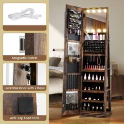 Costway 360° Swivel Jewelry Cabinet Freestanding Jewelry Storage Organizer in Brown - thumbnail 9