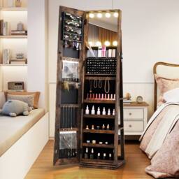 Costway 360° Swivel Jewelry Cabinet Freestanding Jewelry Storage Organizer in Brown - thumbnail 1