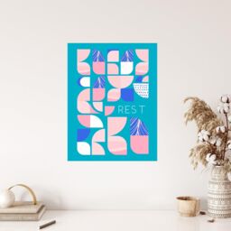 "Wee Blue Coo Wall Art Print Chill Pattern Rest Quote Affirmation Calm Teal Spa Poster in Blue - Size: W24"" x H32""" - thumbnail 4