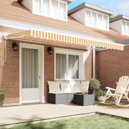 Berkfield Home Retractable Awning Manual Yellow & White 350x200 cm - thumbnail 3