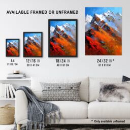 "Artery8 Himalayan Mountain Range Palette Knife Painting Wall Art Print in Orange - Size: W24"" x H32""" - thumbnail 3
