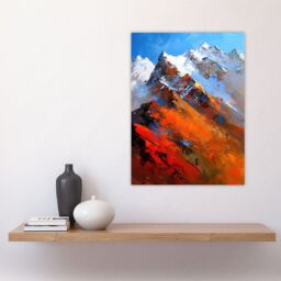 "Artery8 Himalayan Mountain Range Palette Knife Painting Wall Art Print in Orange - Size: W24"" x H32""" - thumbnail 4