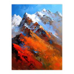 "Artery8 Himalayan Mountain Range Palette Knife Painting Wall Art Print in Orange - Size: W24"" x H32""" - thumbnail 1