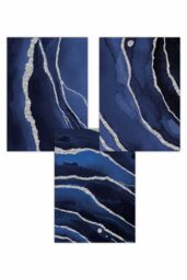ARTZE Set of 3 Abstract Navy Blue Silver Strokes Art Posters - Size: W50 cm x H70 cm - thumbnail 1