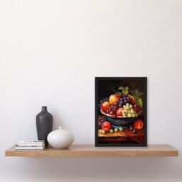 Artery8 Classical Still Life Fruit Bowl Oil Painting Kitchen Artwork Framed Wall Art Print A4 in Black - thumbnail 4