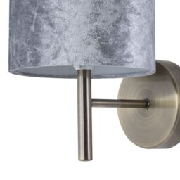 First Choice Lighting Brea - Antique Brass Wall Light with Grey Crushed Velvet Shade in Gold - thumbnail 2