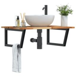 Berkfield Home Basin Shelf Wall Mounted Steel & Solid Wood Acacia in Brown