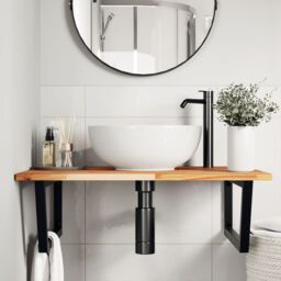 Berkfield Home Basin Shelf Wall Mounted Steel & Solid Wood Acacia in Brown - thumbnail 3