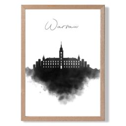ARTZE Warsaw Watercolour Skyline City Framed Print SIZE: A3 with Oak Frame in Black - Size: A4 - thumbnail 1
