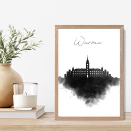 ARTZE Warsaw Watercolour Skyline City Framed Print SIZE: A3 with Oak Frame in Black - Size: A4 - thumbnail 2