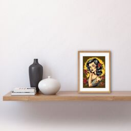"Artery8 Wall Art Print Retro Tattoo Ink Body Art Pin Up Roses Sun Rockabilly Americana 50s Artwork Framed 9X7 Inch in Beige - Size: W7"" x H9""" - thumbnail 2
