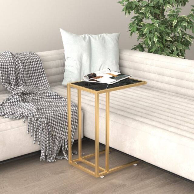 Berkfield Home Computer Side Table Black Marble 50x35x65 cm Tempered Glass - Size: 50 x 35 x 65 cm - image 1