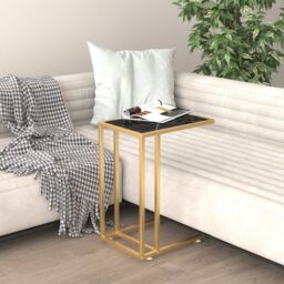 Berkfield Home Computer Side Table Black Marble 50x35x65 cm Tempered Glass - Size: 50 x 35 x 65 cm - thumbnail 1