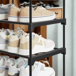 Pirlo Plush 2 Tier Metal Shoe Storage Rack With Slats in Black - thumbnail 3