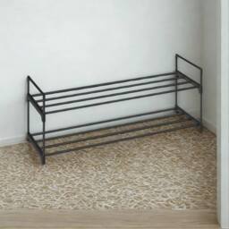 Pirlo Plush 2 Tier Metal Shoe Storage Rack With Slats in Black