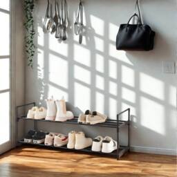 Pirlo Plush 2 Tier Metal Shoe Storage Rack With Slats in Black - thumbnail 2
