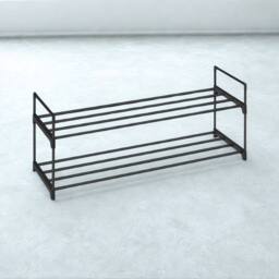 Pirlo Plush 2 Tier Metal Shoe Storage Rack With Slats in Black - thumbnail 4
