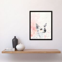 "Artery8 Cute Chihuahua Dog Lover Watercolour Pink Pastel Framed Art Print in White - Size: W12"" x H16""" - thumbnail 4