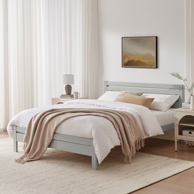 FurnitureboxUK Declan Solid Pine King Size Bed Frame in Light Grey - image 1