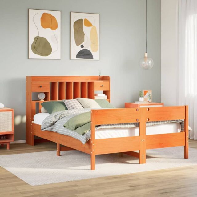 Berkfield Home Bookcase Bed without Mattress Wax Brown 160x200cm Solid Wood Pine - Size: 160x200 cm - image 1