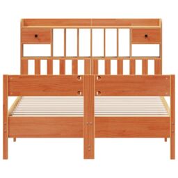 Berkfield Home Bookcase Bed without Mattress Wax Brown 160x200cm Solid Wood Pine - Size: 160x200 cm - thumbnail 4