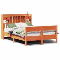 Berkfield Home Bookcase Bed without Mattress Wax Brown 160x200cm Solid Wood Pine - Size: 160x200 cm - thumbnail 2